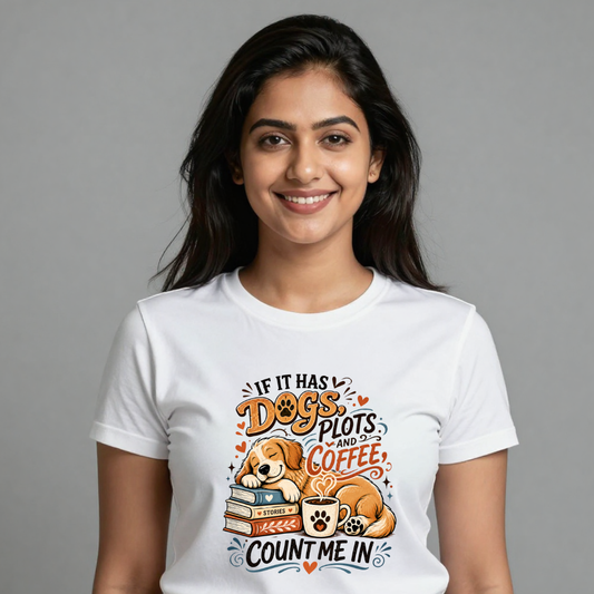 If It Has Dogs, Books & Coffee Count Me In T-Shirt | Dog Lover Reading Tee - Auralith
