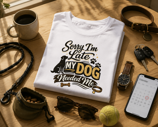 Sorry I'm Late My Dog Needed Me T-Shirt | Auralith - Unisex Classic White T-Shirt