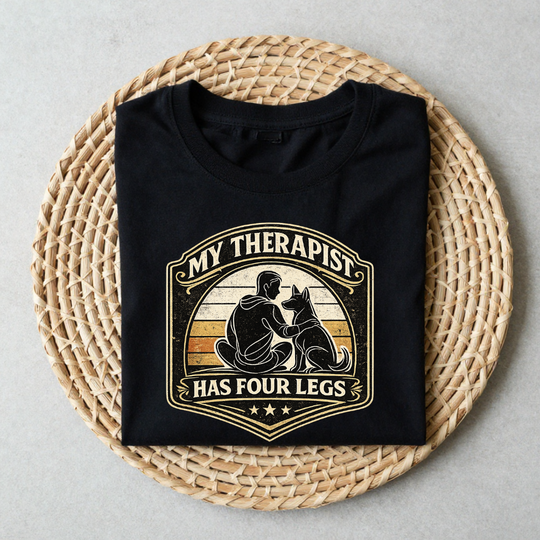 My Therapist Has Four Legs Dog Lover Vintage T-Shirt - Unisex Classic Black/White T-Shirt.