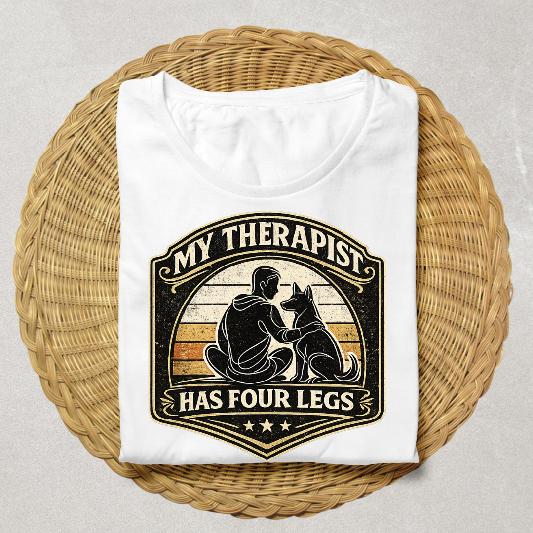 My Therapist Has Four Legs Dog Lover Vintage T-Shirt - Unisex Classic Black/White T-Shirt.