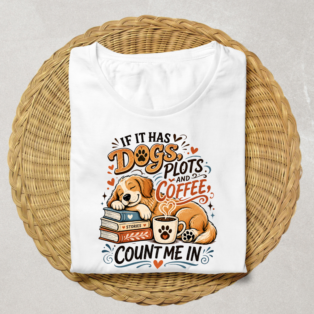 If It Has Dogs, Books & Coffee Count Me In T-Shirt | Dog Lover Reading Tee - Auralith