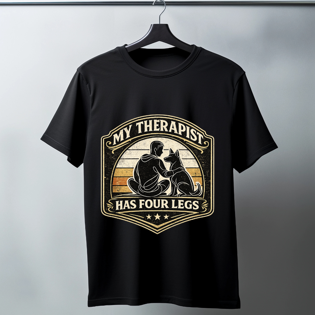 My Therapist Has Four Legs Dog Lover Vintage T-Shirt - Unisex Classic Black/White T-Shirt.