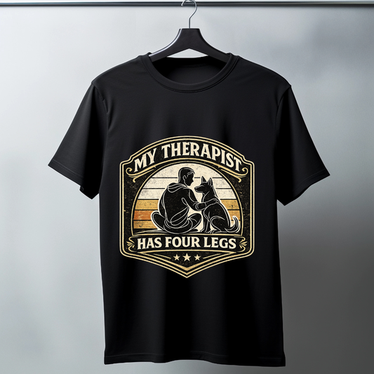My Therapist Has Four Legs Dog Lover Vintage T-Shirt - Unisex Classic Black/White T-Shirt.