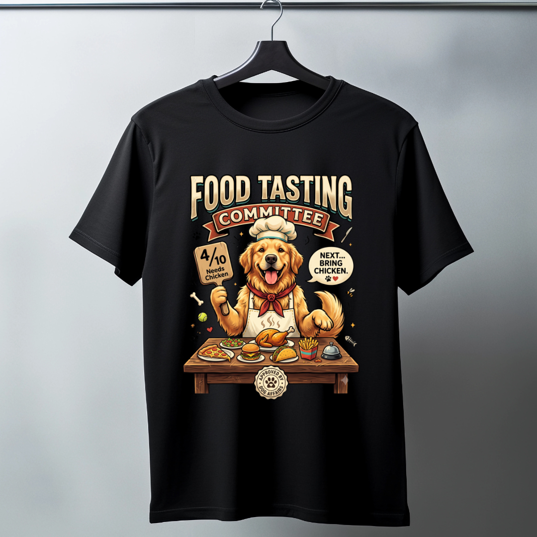 Food Tasting Committee Golden Retriever T-Shirt | Funny Dog Lover Graphic Tee | Gift for Pet Parents