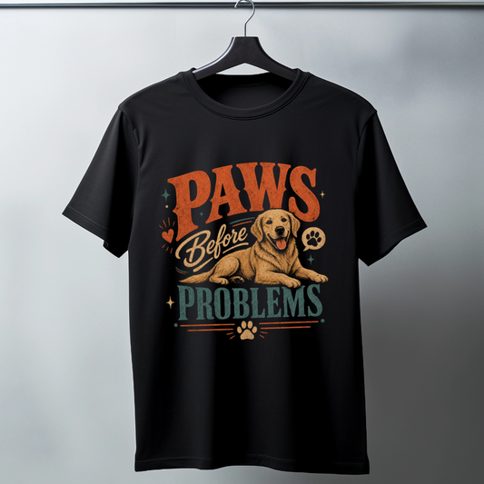 Paws Before Problems T-Shirt | Funny Dog Lover Graphic Tee for Pet Parents | Auralith