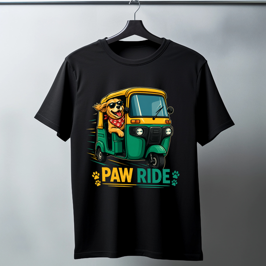 Paw Ride T-Shirt | Funny Dog Auto Rickshaw Graphic Tee for Dog Lovers | Auralith