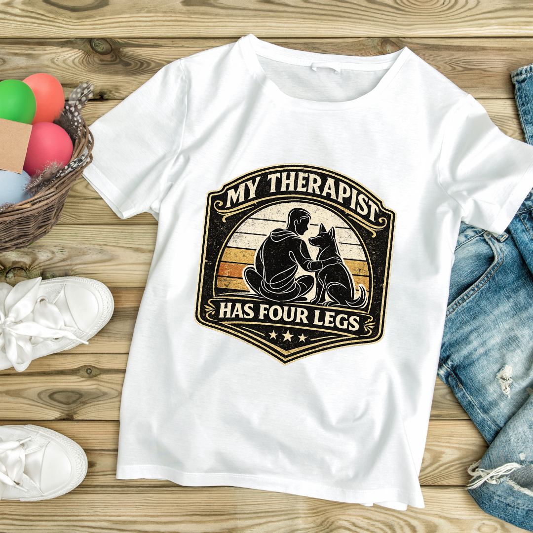 My Therapist Has Four Legs Dog Lover Vintage T-Shirt - Unisex Classic Black/White T-Shirt.