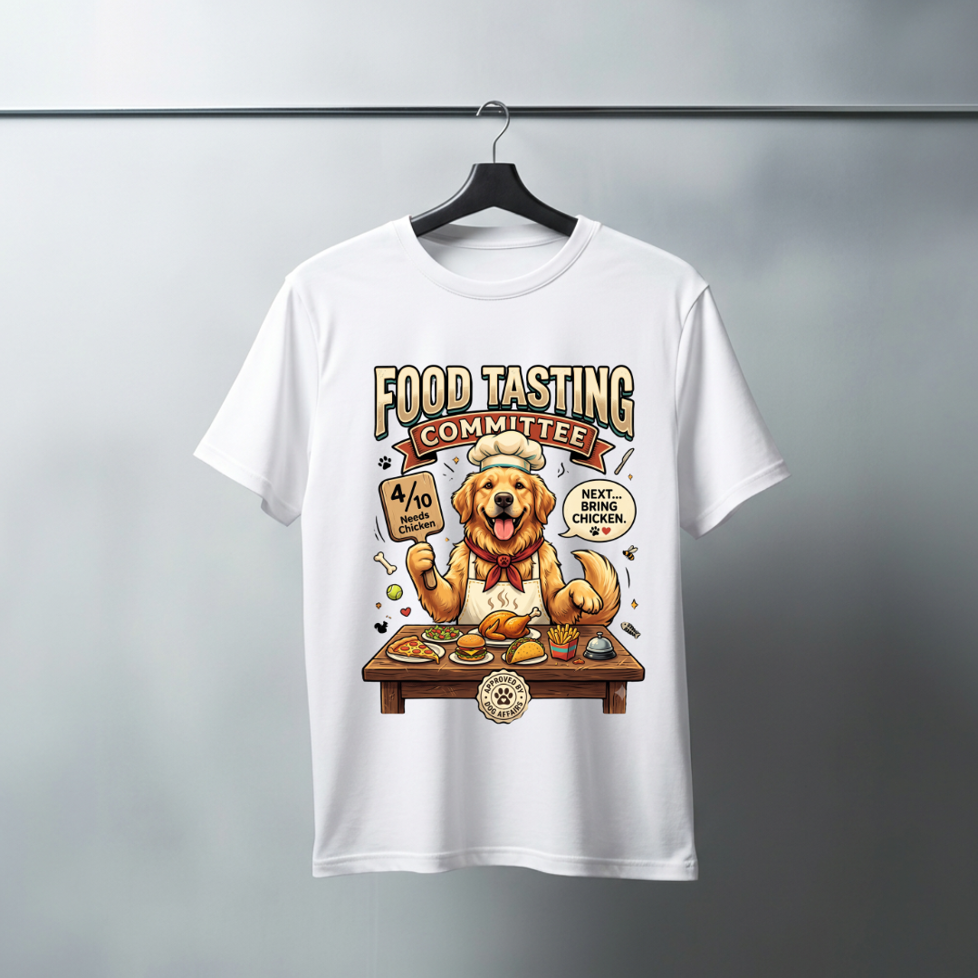 Food Tasting Committee Golden Retriever T-Shirt | Funny Dog Lover Graphic Tee | Gift for Pet Parents