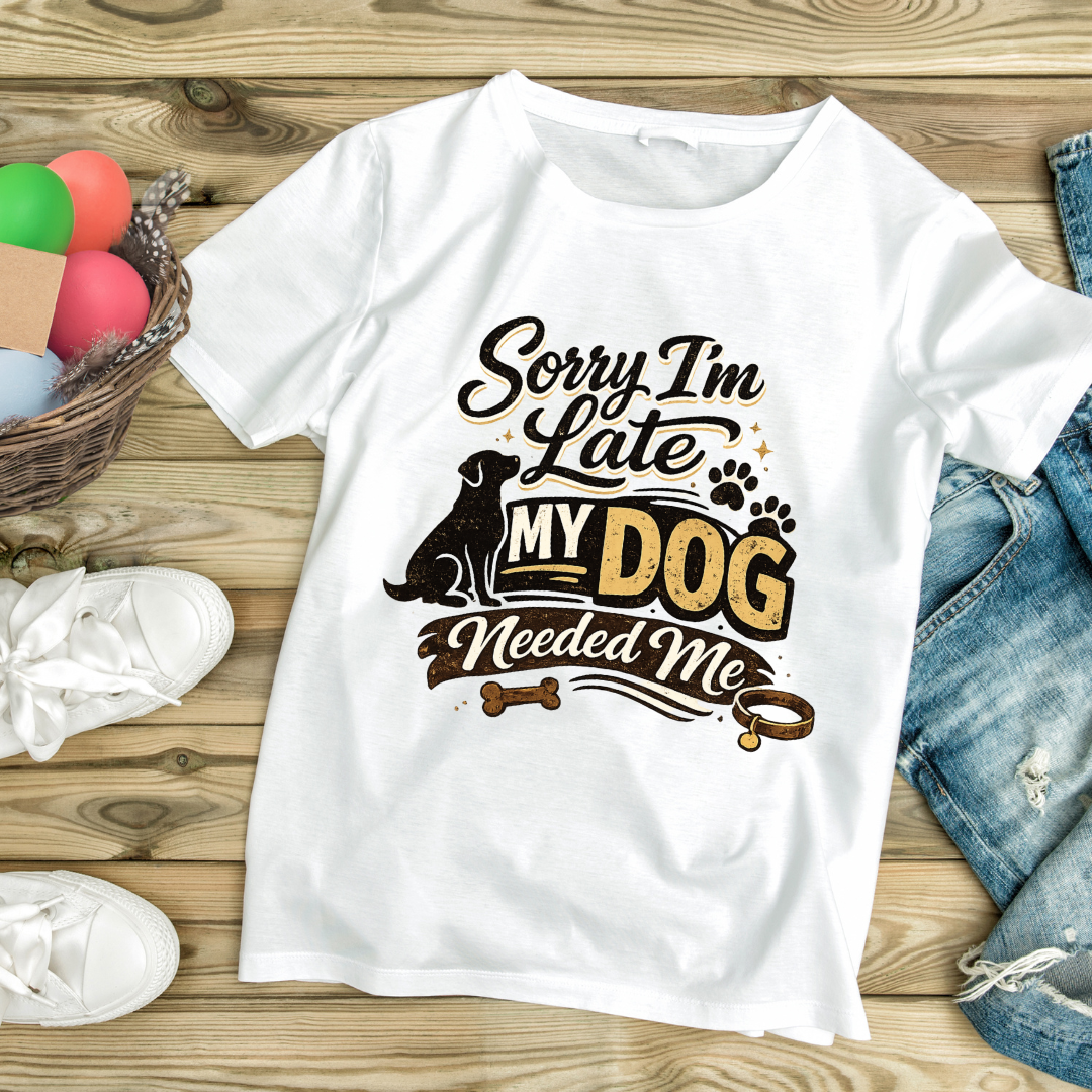 Sorry I'm Late My Dog Needed Me T-Shirt | Auralith - Unisex Classic White T-Shirt