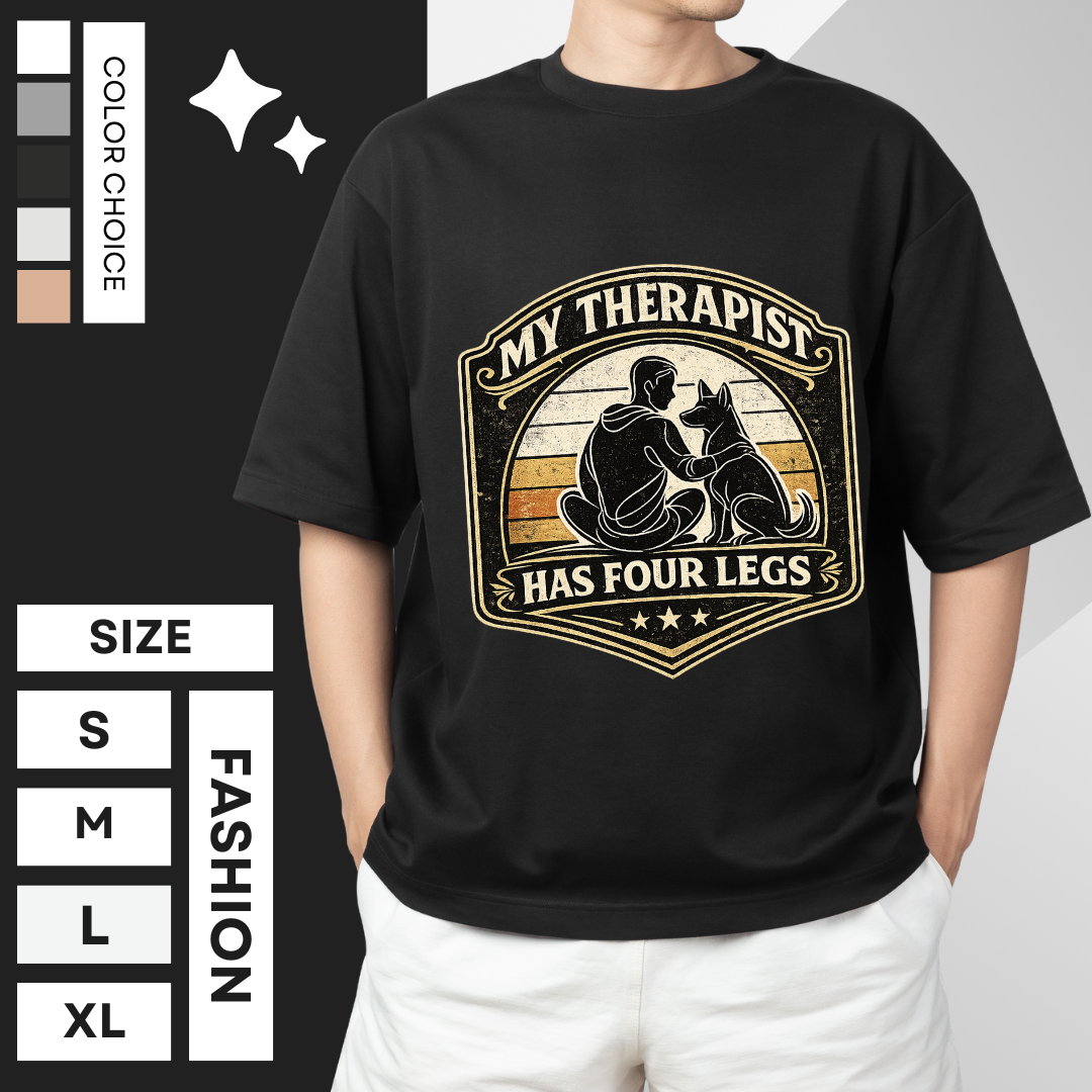 My Therapist Has Four Legs Dog Lover Vintage T-Shirt - Unisex Classic Black/White T-Shirt.