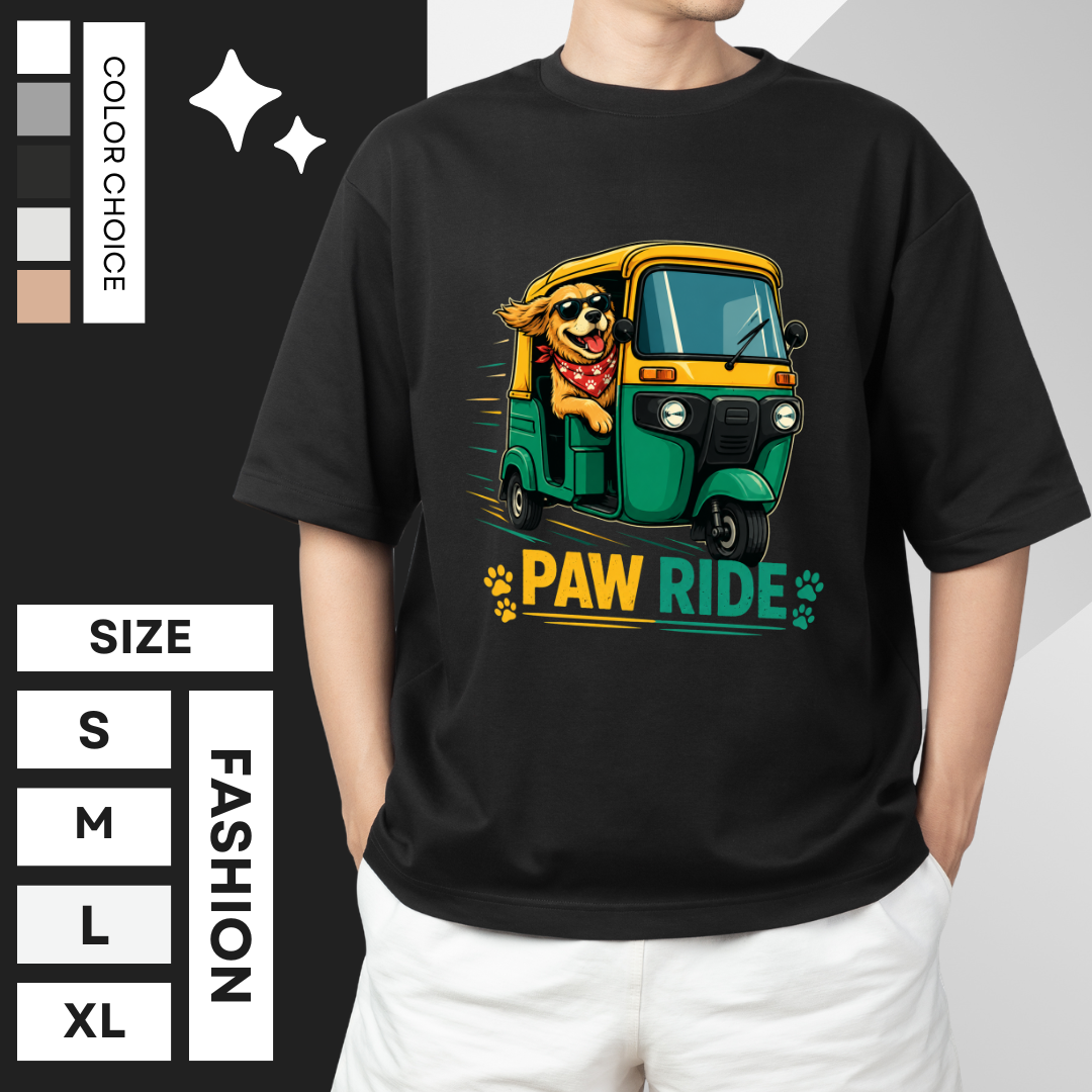 Paw Ride T-Shirt | Funny Dog Auto Rickshaw Graphic Tee for Dog Lovers | Auralith