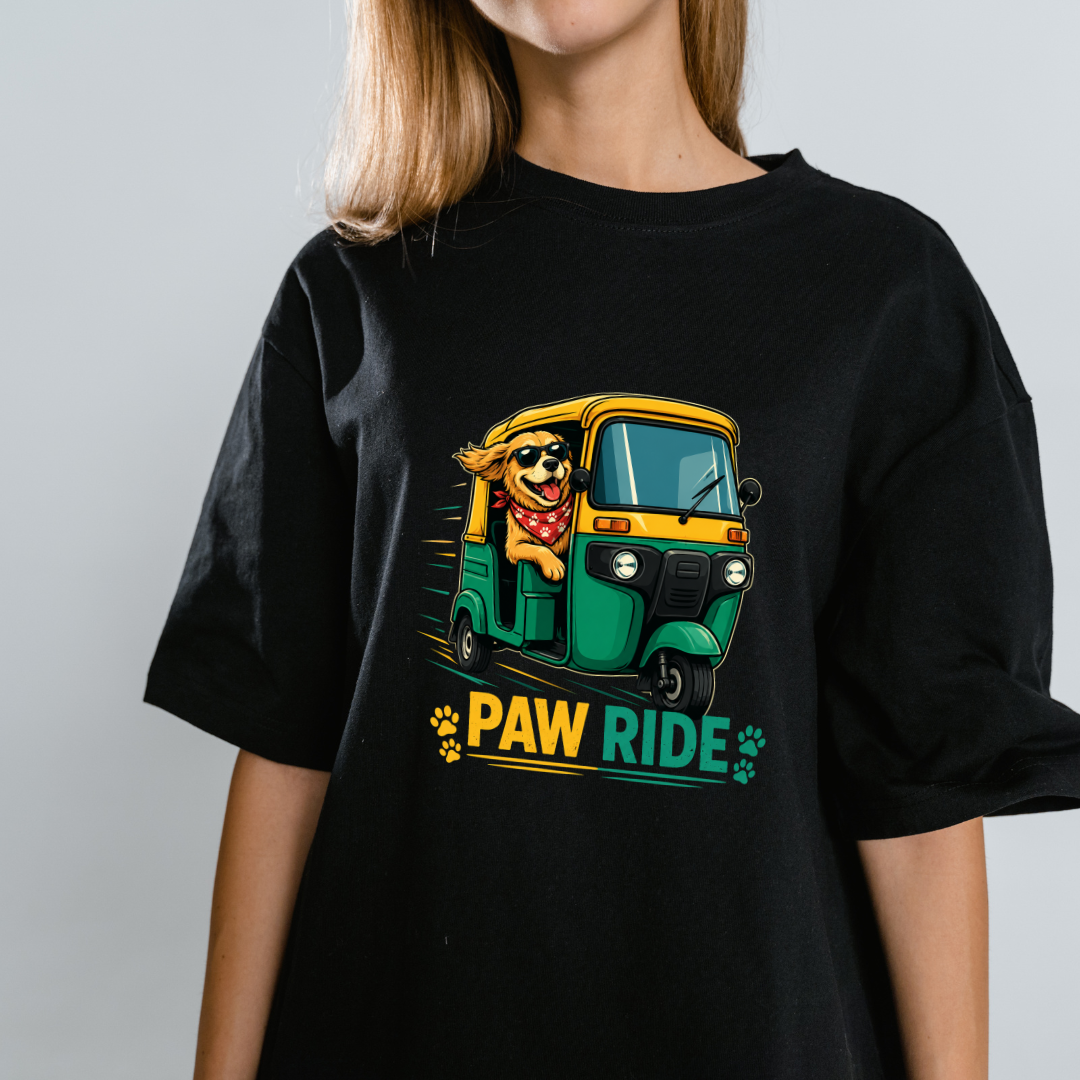 Paw Ride T-Shirt | Funny Dog Auto Rickshaw Graphic Tee for Dog Lovers | Auralith