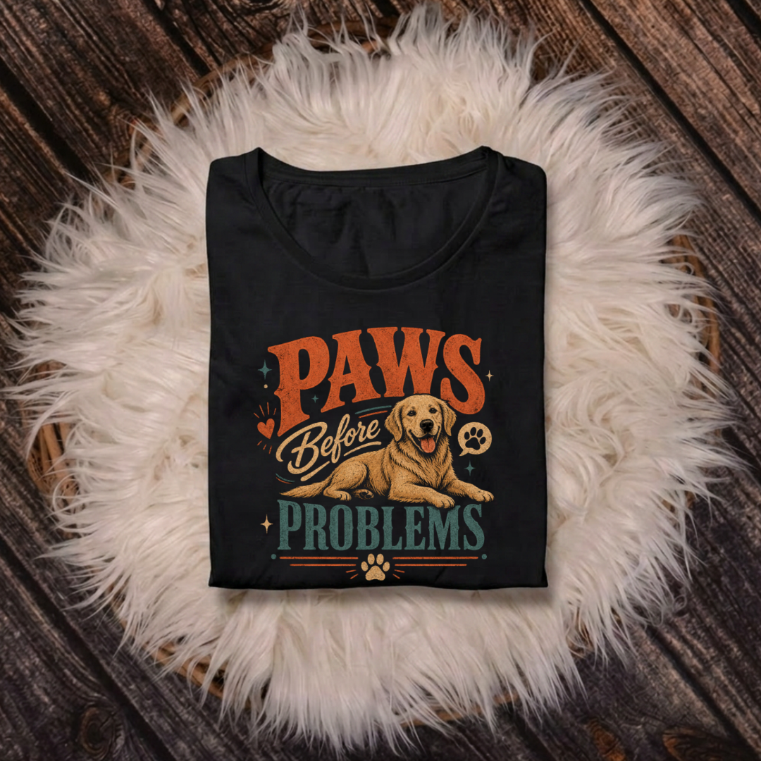 Paws Before Problems T-Shirt | Funny Dog Lover Graphic Tee for Pet Parents | Auralith