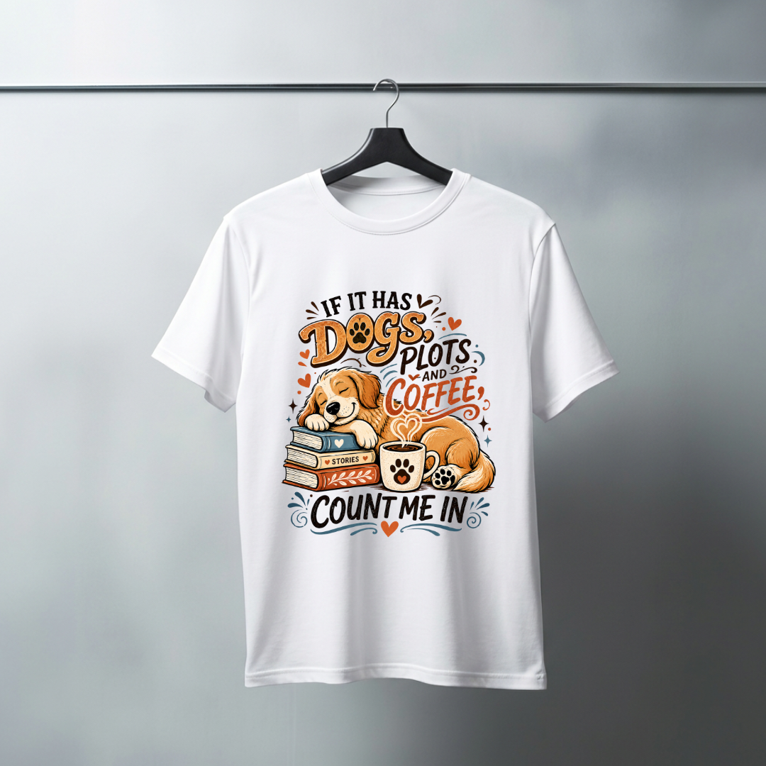 If It Has Dogs, Books & Coffee Count Me In T-Shirt | Dog Lover Reading Tee - Auralith