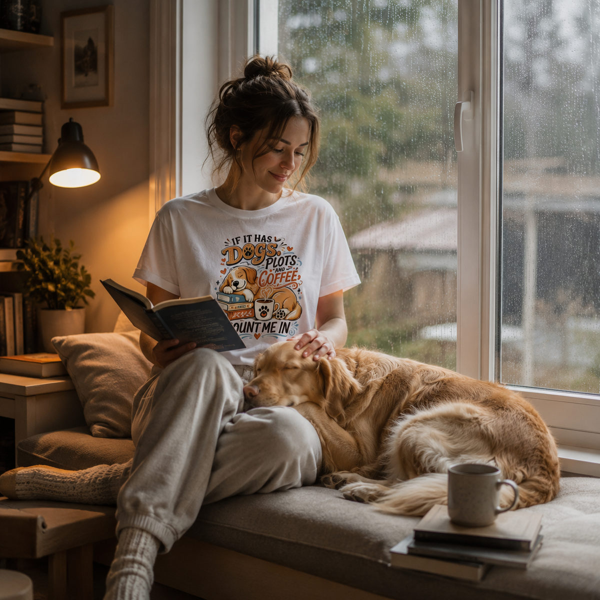 If It Has Dogs, Books & Coffee Count Me In T-Shirt | Auralith