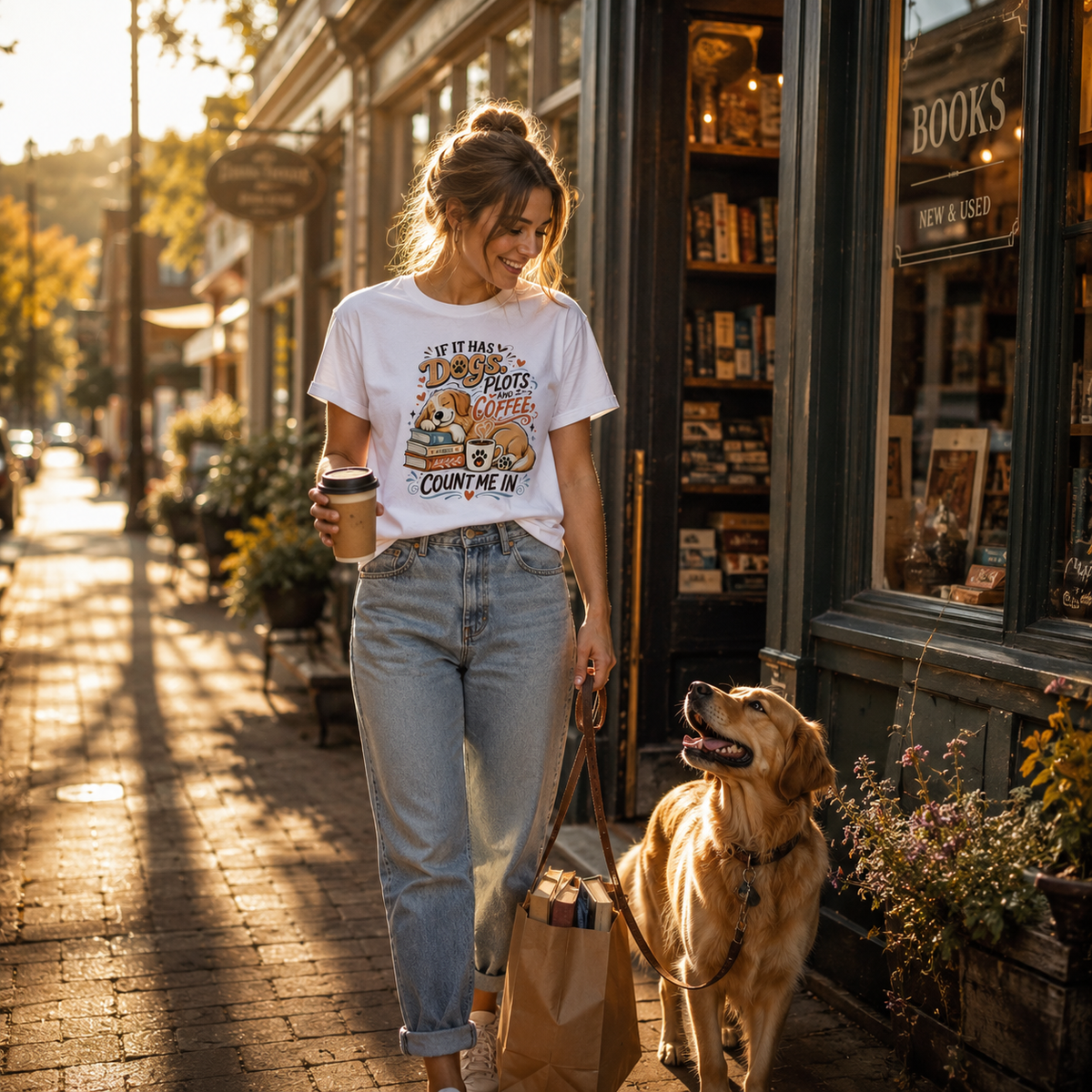 If It Has Dogs, Books & Coffee Count Me In T-Shirt | Auralith