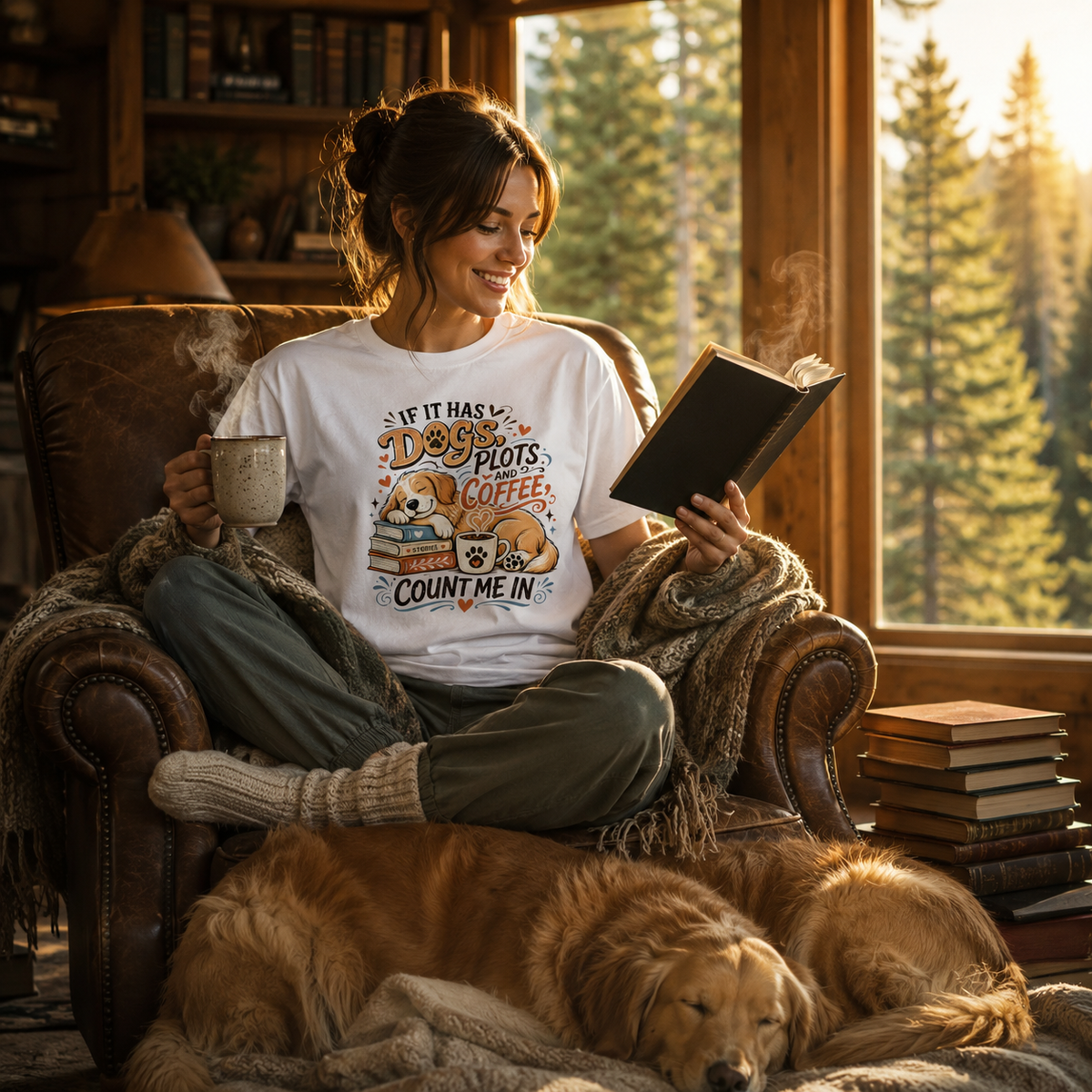 If It Has Dogs, Books & Coffee Count Me In T-Shirt | Auralith