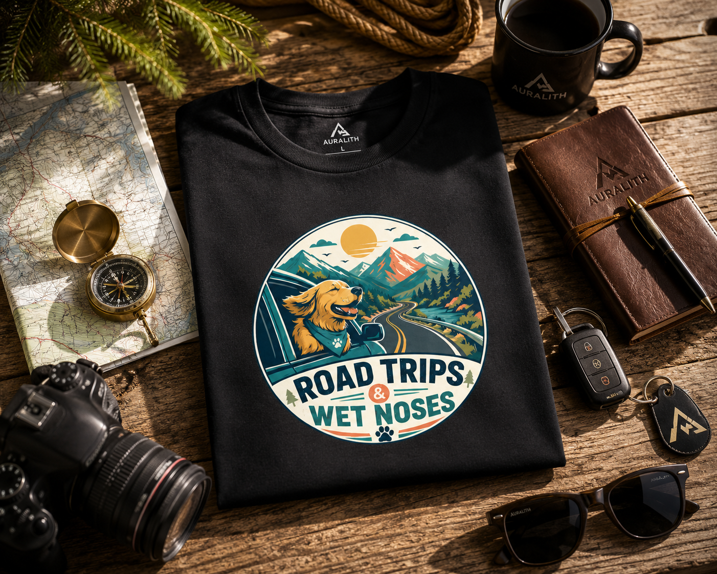 🐾Road Trips & Wet Noses Premium Dog Lover T-Shirt | Auralith