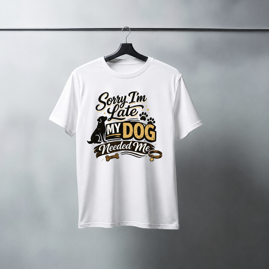 Sorry I'm Late My Dog Needed Me T-Shirt | Auralith - Unisex Classic White T-Shirt