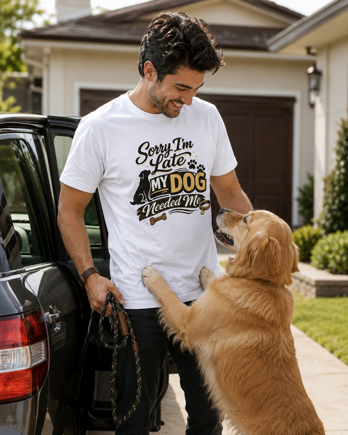 Sorry I'm Late My Dog Needed Me T-Shirt | Auralith - Unisex Classic White T-Shirt