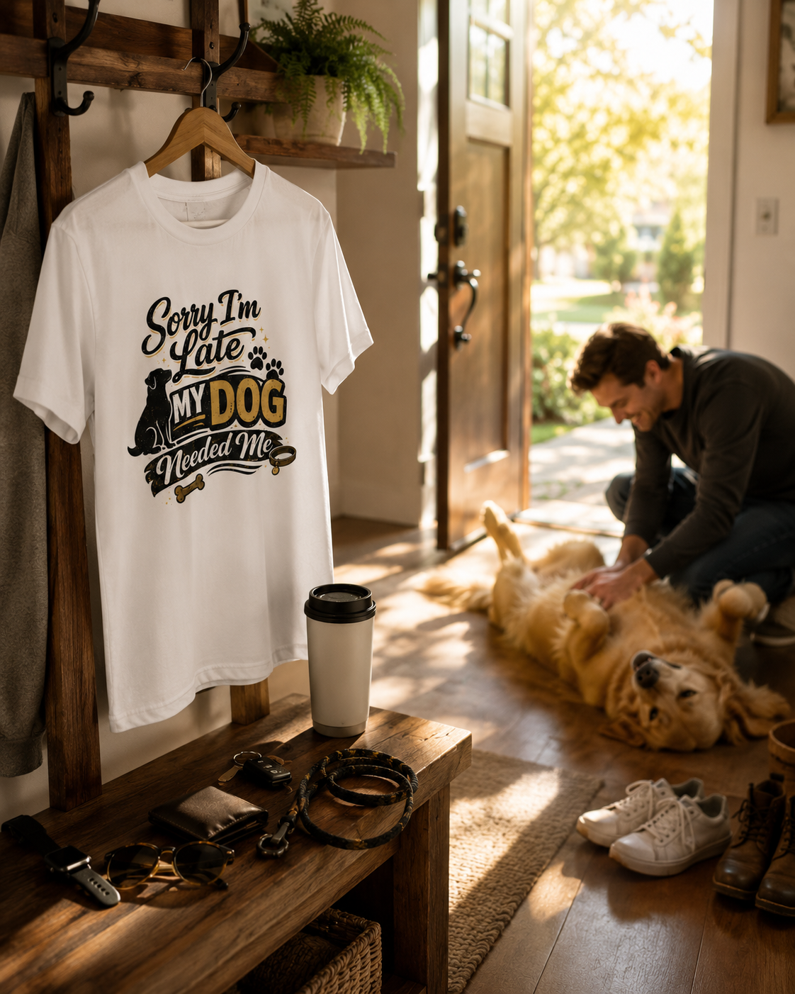 Sorry I'm Late My Dog Needed Me T-Shirt | Auralith - Unisex Classic White T-Shirt